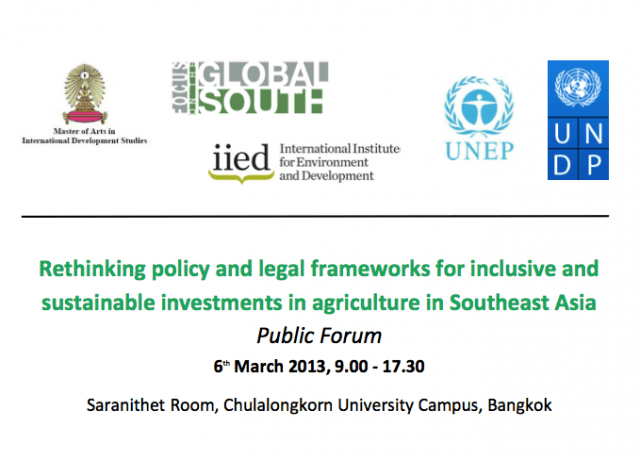 Public Forum: Rethinking policy and legal frameworks for inclusive and sustainable investments in agriculture in Southeast Asia