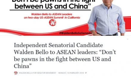 Independent Senatorial Candidate Walden Bello to ASEAN leaders: “Don’t be pawns in the fight between US and China”