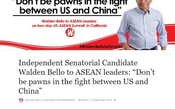 Independent Senatorial Candidate Walden Bello to ASEAN leaders: “Don’t be pawns in the fight between US and China”