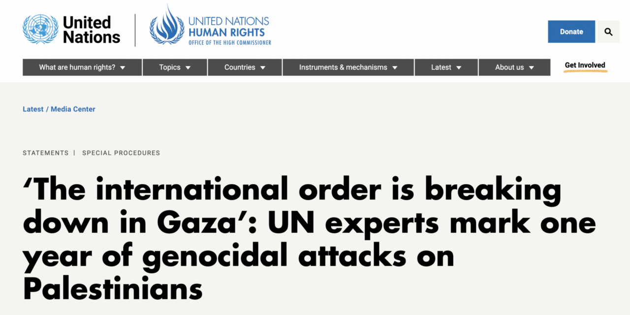 ‘The international order is breaking down in Gaza’: UN experts mark one year of genocidal attacks on Palestinians