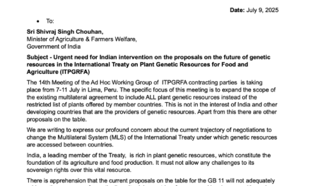 Letter: Urgent need for Indian intervention on the proposals on the future of genetic resources in the International Treaty on Plant Genetic Resources for Food and Agriculture (ITPGRFA)